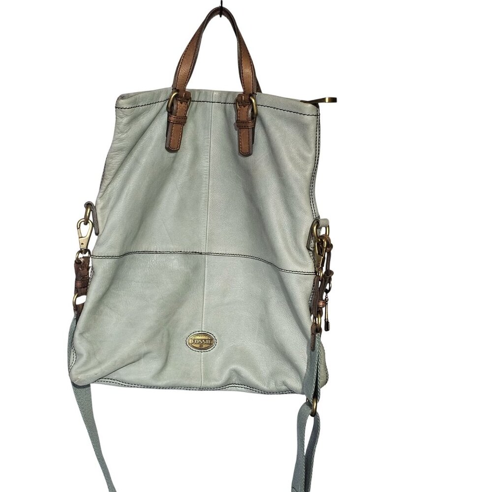 Vintage Fossil Mint Green Huge Foldover Tote Satchel Messenger Bag y2k 90s